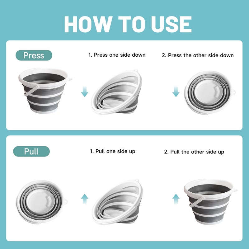 Moodyin Collapsible Water Bucket (10L / 2.6 Gal) – Portable, Easy to Carry & Store, Ideal for Car Wash, Cleaning, Camping, Fishing, Outdoor Activities with Collapsible Handle Design, 2 Pack - Image 5